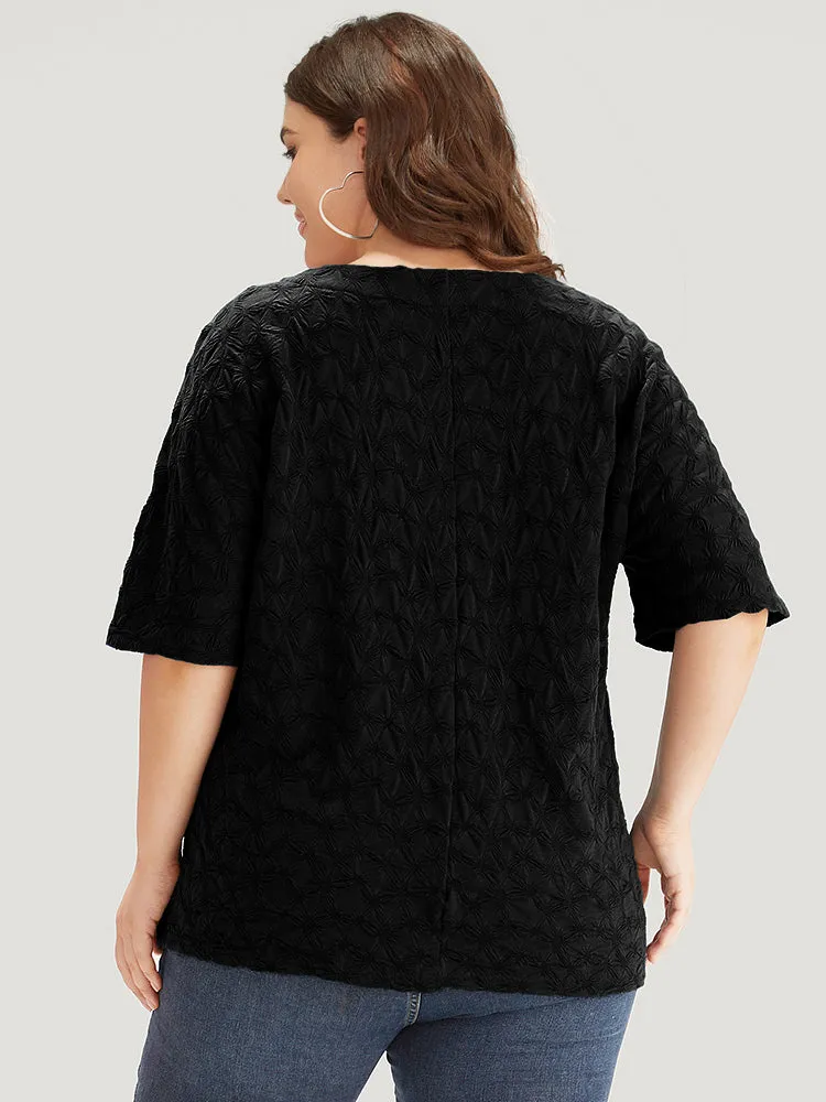 Plain Textured V Neck Half Sleeve T-shirt sold by Bloomchic product image thumbnail 2