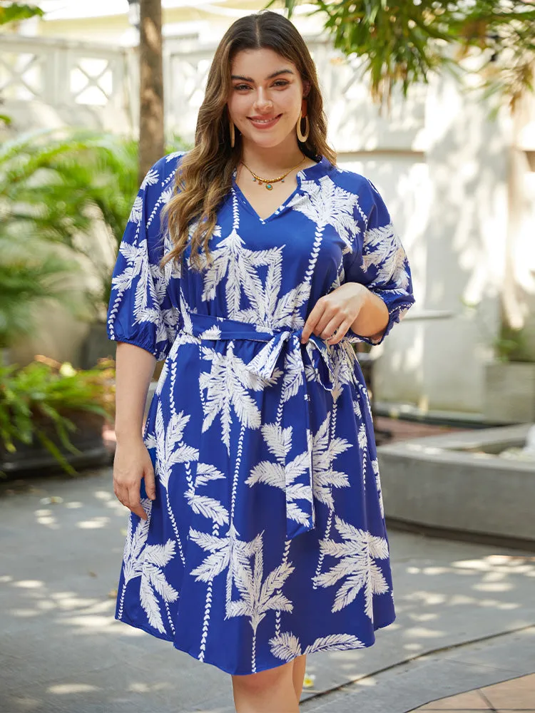 Plants Print Notched Pocket Elastic Cuffs Dress sold by Bloomchic product image thumbnail 2