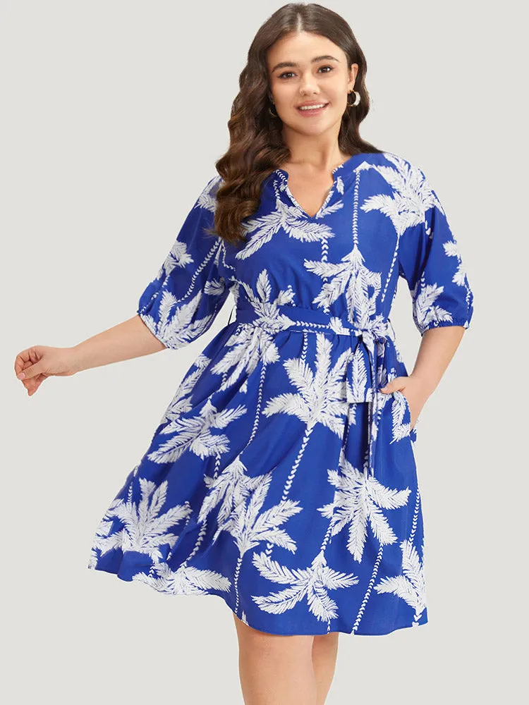 Plants Print Notched Pocket Elastic Cuffs Dress sold by Bloomchic product image thumbnail 3