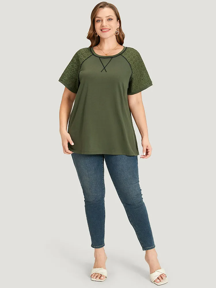 Plain Patchwork Broderie Anglaise Raglan Sleeve T-shirt sold by Bloomchic product image thumbnail 5