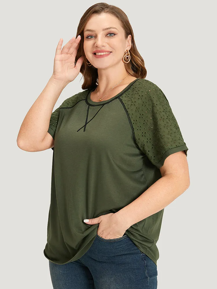 Plain Patchwork Broderie Anglaise Raglan Sleeve T-shirt sold by Bloomchic product image thumbnail 4