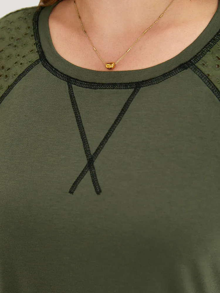 Plain Patchwork Broderie Anglaise Raglan Sleeve T-shirt sold by Bloomchic product image thumbnail 3