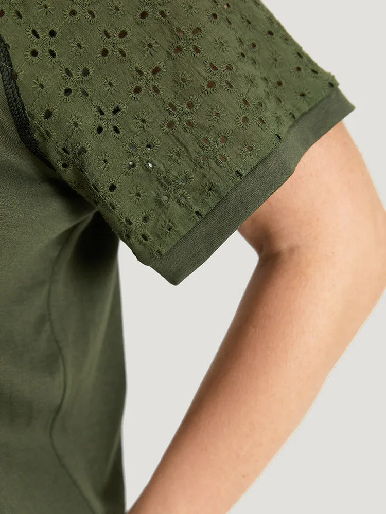 Plain Patchwork Broderie Anglaise Raglan Sleeve T-shirt sold by Bloomchic product image thumbnail 2