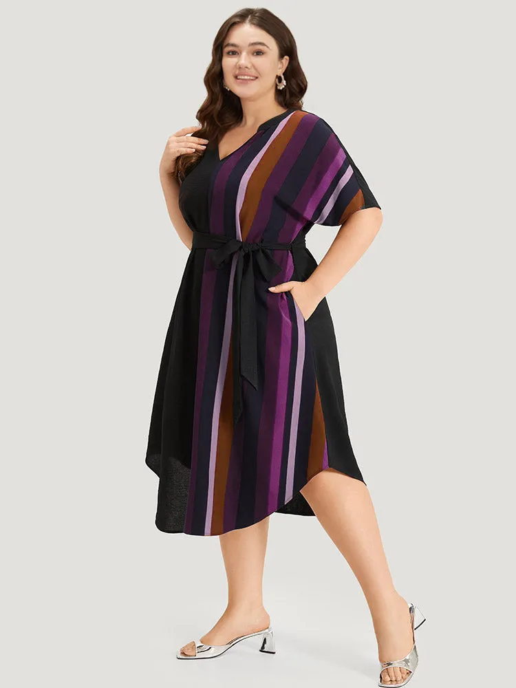 Striped Patchwork Notched Belted Pocket Dress sold by Bloomchic product image thumbnail 3