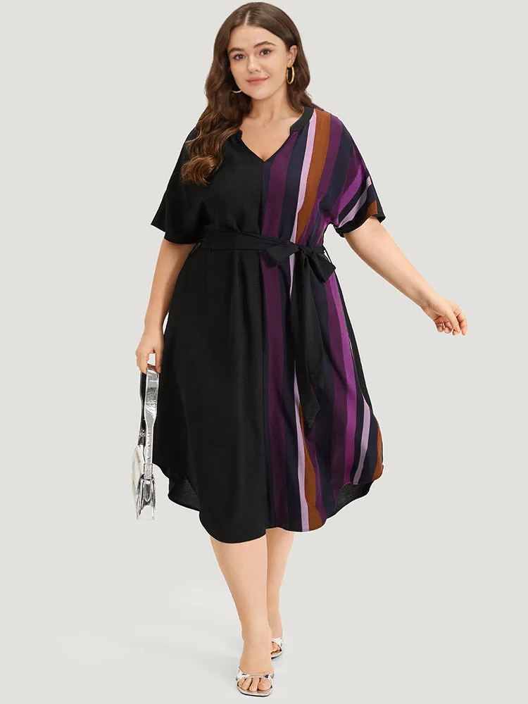 Striped Patchwork Notched Belted Pocket Dress sold by Bloomchic product image thumbnail 4