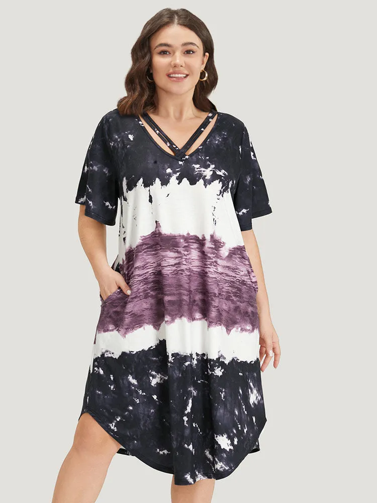 Tie Dye Crisscross Pocket Curved Hem Dress sold by Bloomchic product image thumbnail 4
