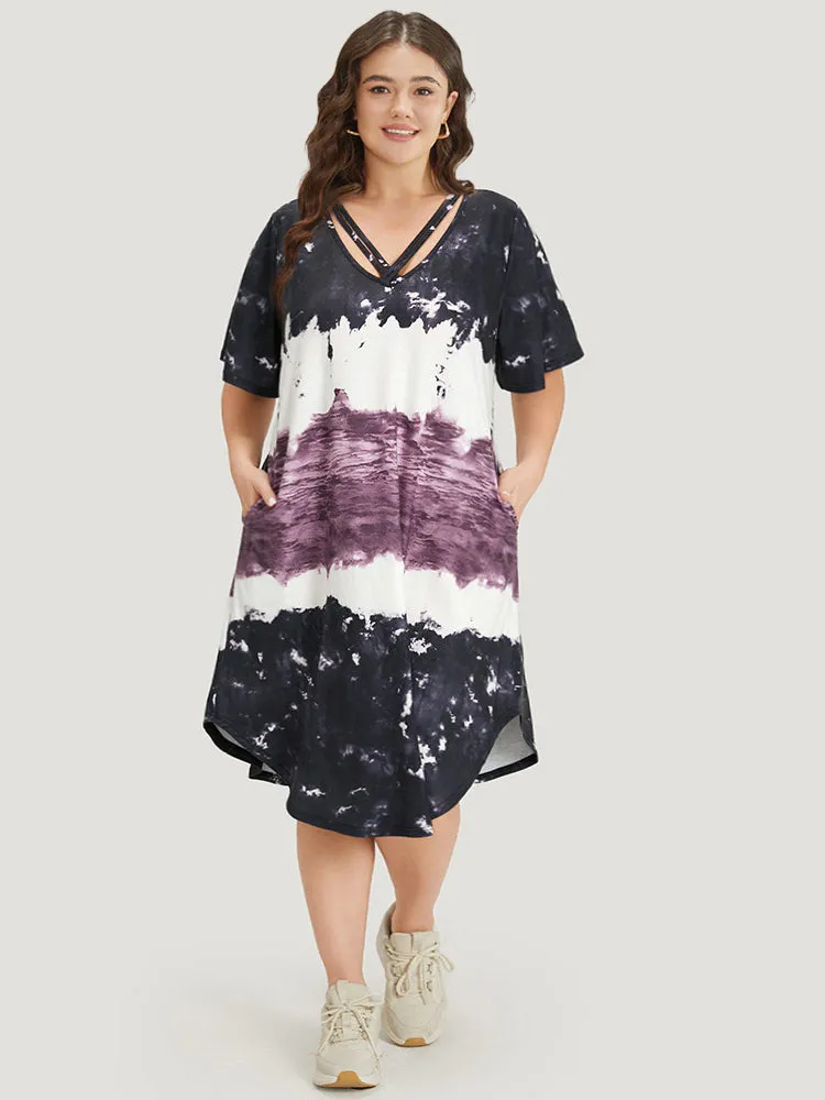 Tie Dye Crisscross Pocket Curved Hem Dress sold by Bloomchic product image thumbnail 5