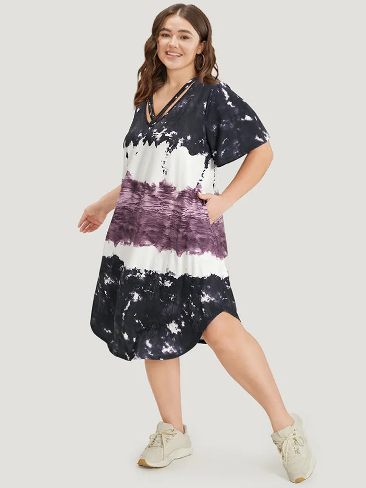 Tie Dye Crisscross Pocket Curved Hem Dress sold by Bloomchic product image thumbnail 2