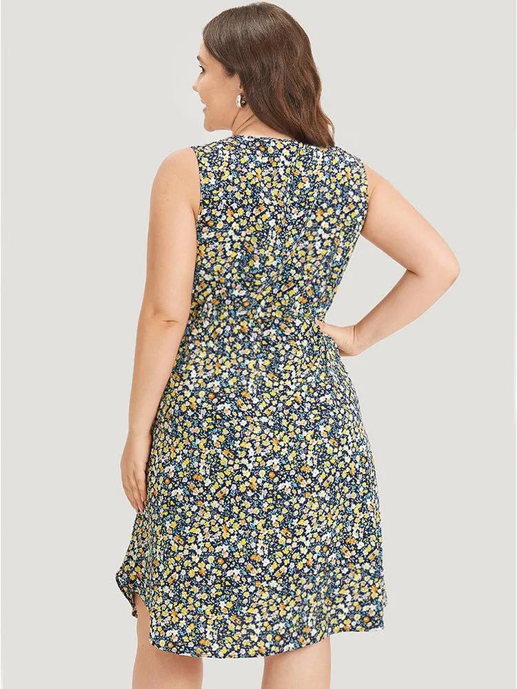 Ditsy Floral V Neck Pocket Gathered Sleeveless Dress sold by Bloomchic product image thumbnail 3