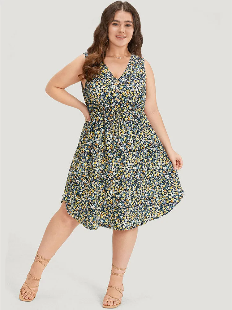Ditsy Floral V Neck Pocket Gathered Sleeveless Dress sold by Bloomchic product image thumbnail 4