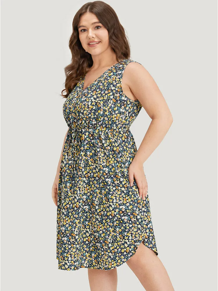 Ditsy Floral V Neck Pocket Gathered Sleeveless Dress sold by Bloomchic product image thumbnail 2