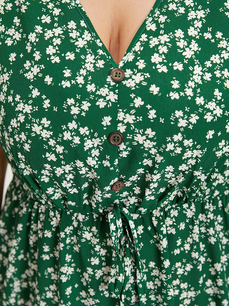 Ditsy Floral Pocket Button Detail Elastic Waist Ties Dress sold by Bloomchic product image thumbnail 4