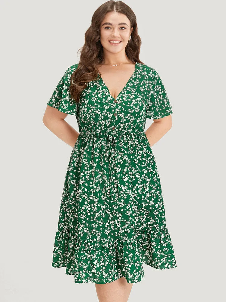 Ditsy Floral Pocket Button Detail Elastic Waist Ties Dress sold by Bloomchic product image thumbnail 2