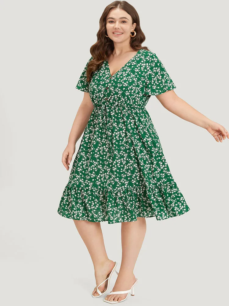 Ditsy Floral Pocket Button Detail Elastic Waist Ties Dress sold by Bloomchic product image thumbnail 3