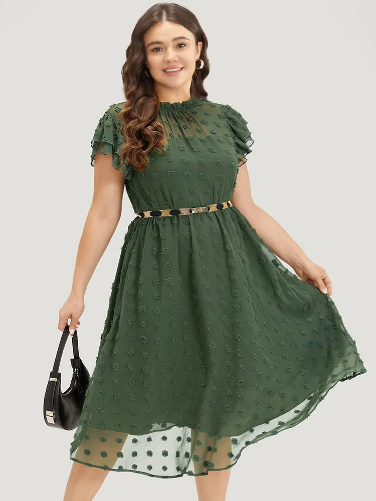 Solid Polka Dot Mesh Frill Trim Flutter Dress sold by Bloomchic