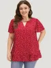 Polka Dot Keyhole Flutter Sleeve Layered Hem Blouse sold by Bloomchic