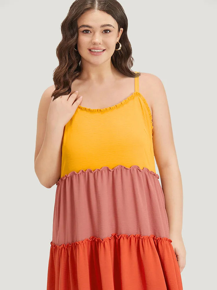 Colorblock Contrast Flutter Hem Frill Trim Cami Dress sold by Bloomchic product image thumbnail 4