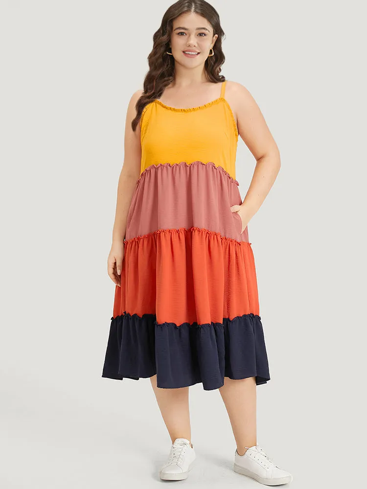 Colorblock Contrast Flutter Hem Frill Trim Cami Dress sold by Bloomchic product image thumbnail 2