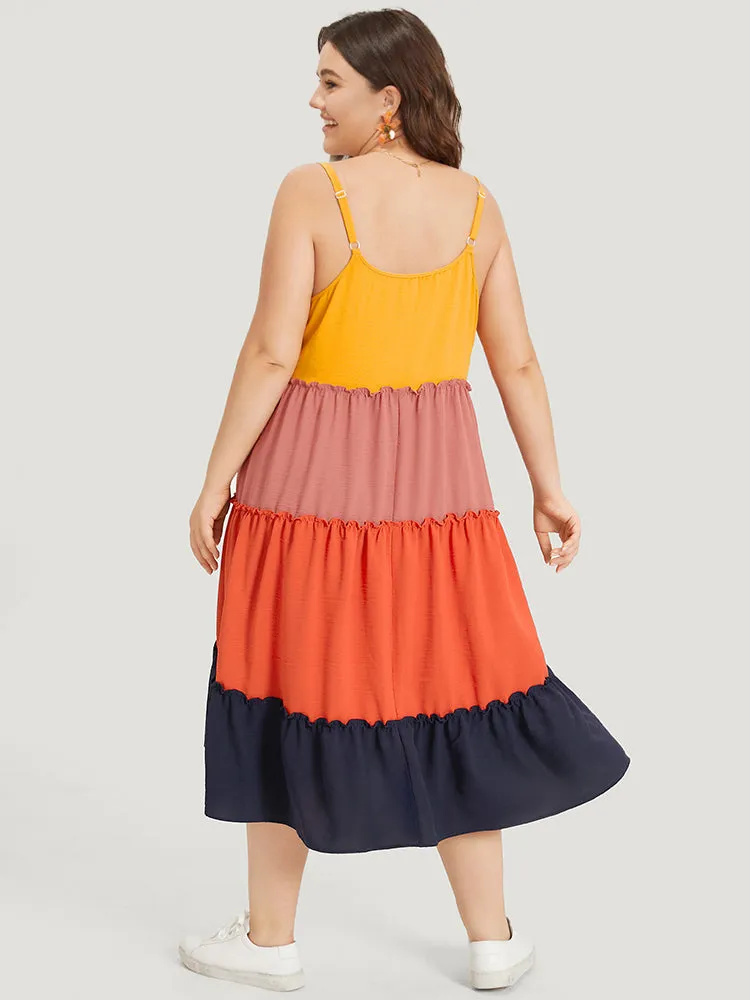 Colorblock Contrast Flutter Hem Frill Trim Cami Dress sold by Bloomchic product image thumbnail 3