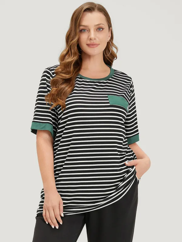 Striped Contrast Patchwork T-shirt sold by Bloomchic