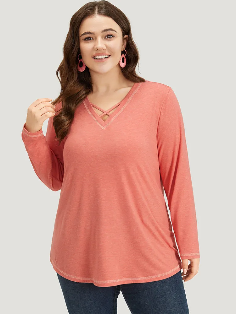Plain Crisscross V Neck Contrast Trim T-shirt sold by Bloomchic product image thumbnail 5