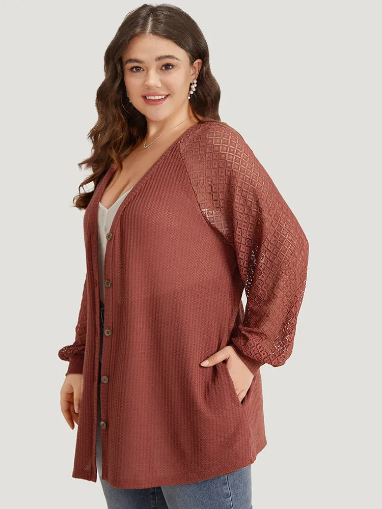 Solid Button Through Pocket Mesh Raglan Sleeve Kimono sold by Bloomchic product image thumbnail 5