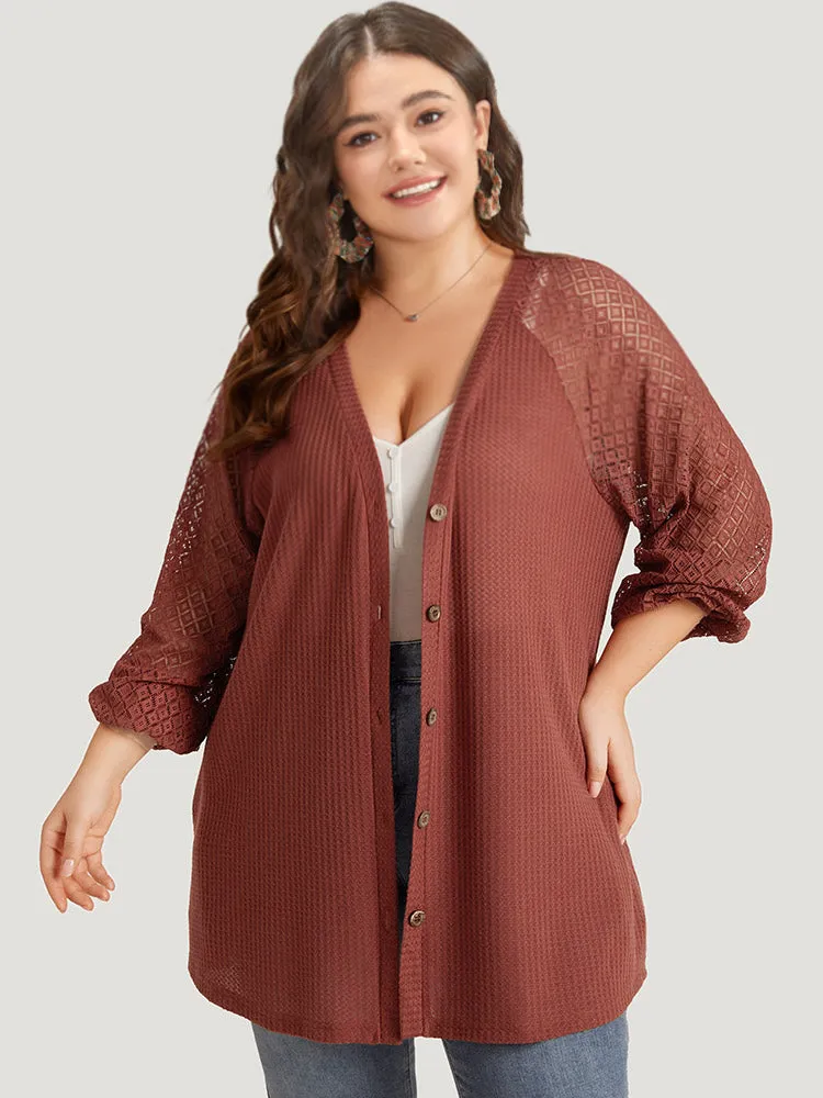 Solid Button Through Pocket Mesh Raglan Sleeve Kimono sold by Bloomchic product image thumbnail 4
