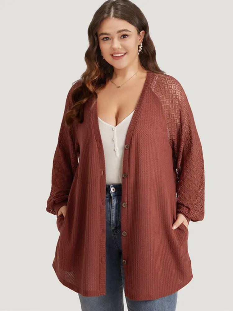 Solid Button Through Pocket Mesh Raglan Sleeve Kimono sold by Bloomchic product image thumbnail 3