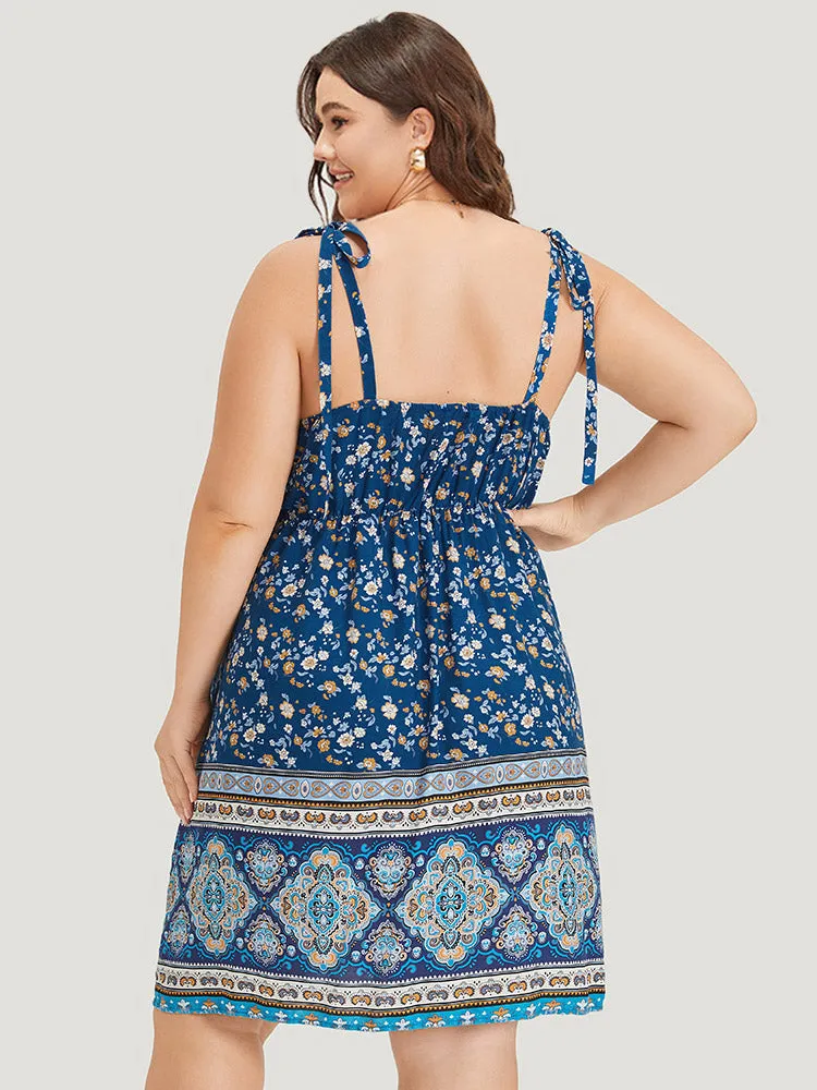 Boho Print Knot Lace Trim Pocket Cami Dress sold by Bloomchic product image thumbnail 5
