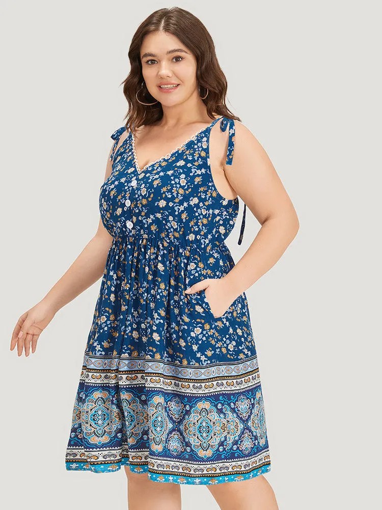 Boho Print Knot Lace Trim Pocket Cami Dress sold by Bloomchic product image thumbnail 3