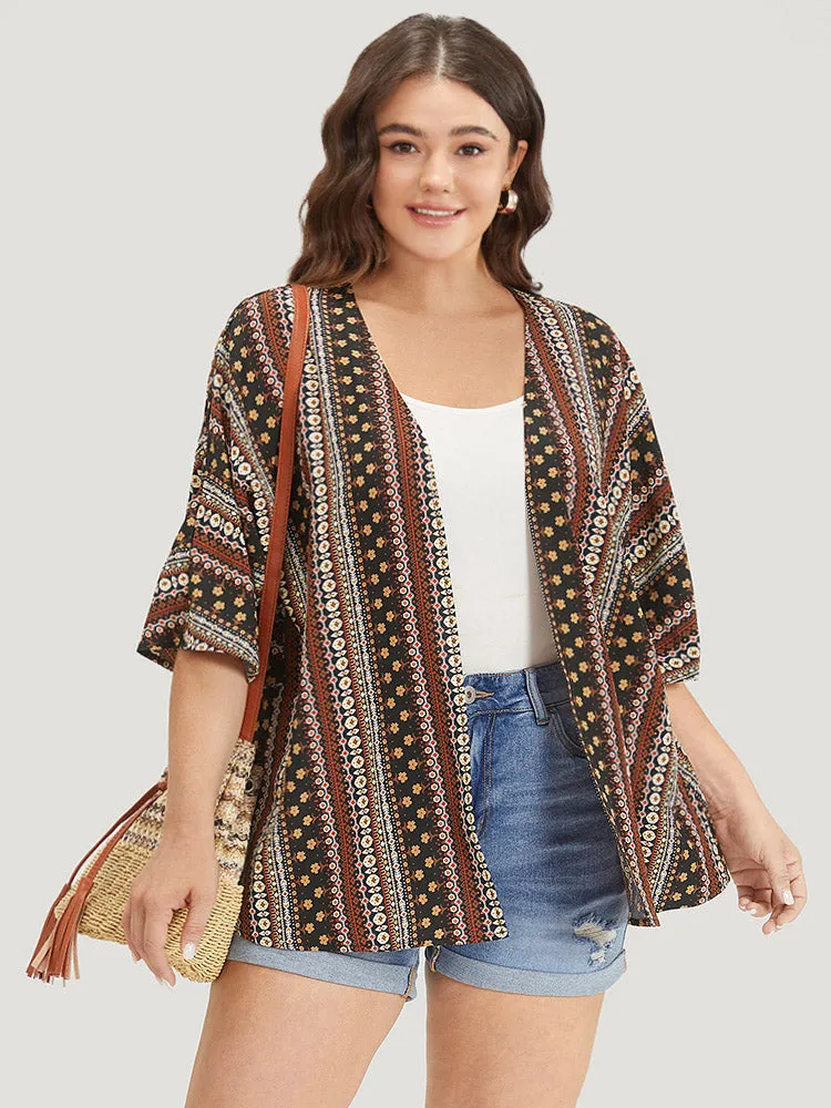 Boho Print Open Front Half Sleeve Kimono sold by Bloomchic