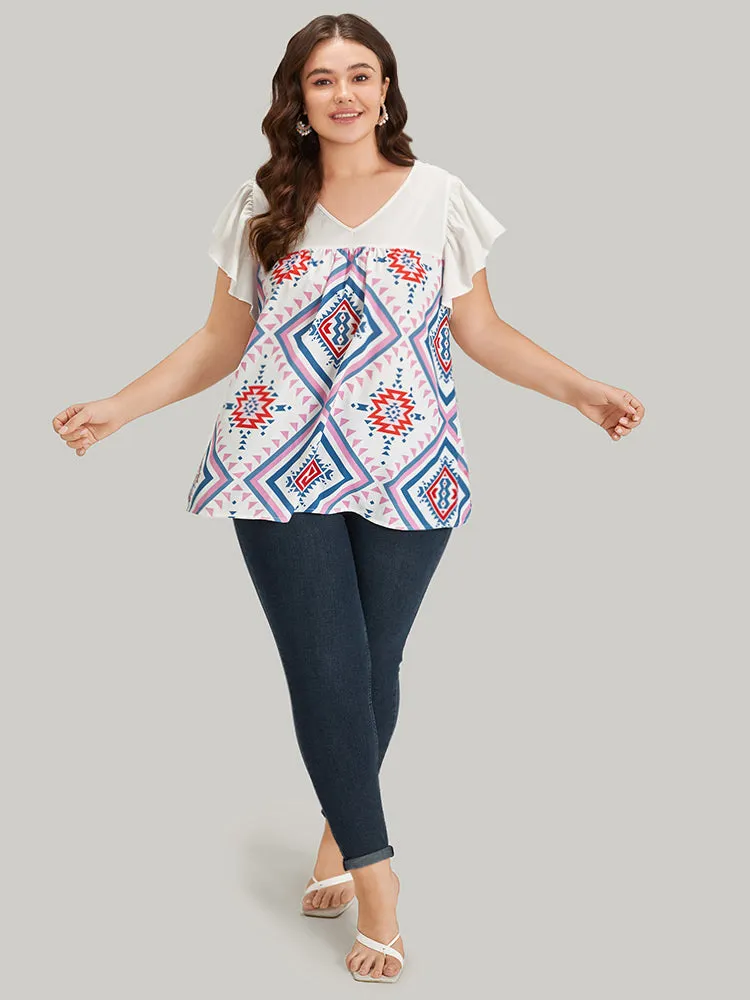 Bandana Print Flutter Cap Sleeve Gathered Blouse sold by Bloomchic product image thumbnail 4