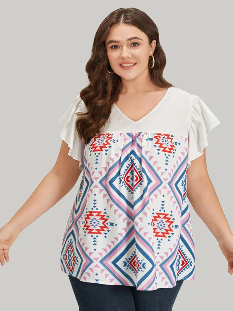 Bandana Print Flutter Cap Sleeve Gathered Blouse sold by Bloomchic