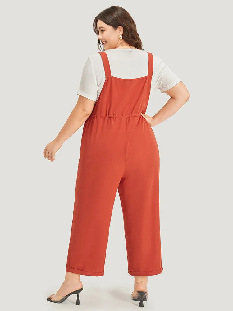 Plain Button Up Pocket Roll Hem Drawstring Jumpsuit sold by Bloomchic product image thumbnail 4