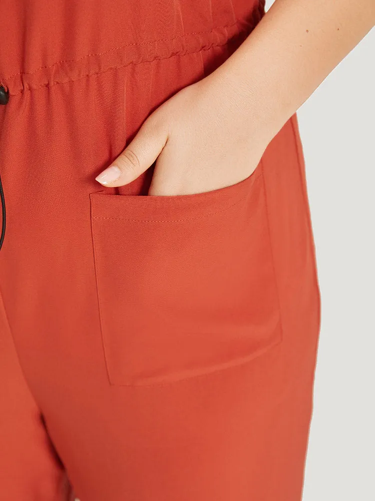 Plain Button Up Pocket Roll Hem Drawstring Jumpsuit sold by Bloomchic product image thumbnail 5
