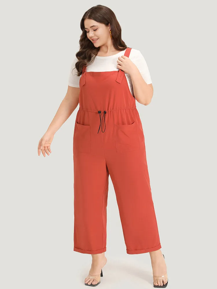 Plain Button Up Pocket Roll Hem Drawstring Jumpsuit sold by Bloomchic
