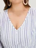 Striped Button Detail V Neck Lantern Sleeve Dress sold by Bloomchic