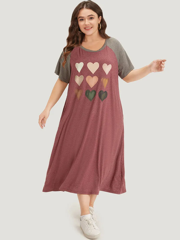 Supersoft Essentials Heart Print Round Neck Raglan Sleeve Dress sold by Bloomchic