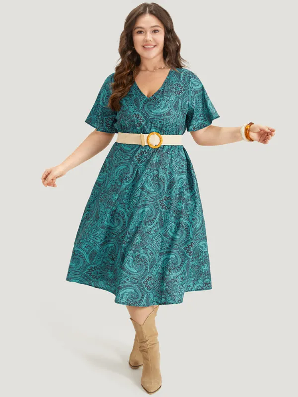 Bandana & Paisley Print Shirred Pocket Midi Dress sold by Bloomchic