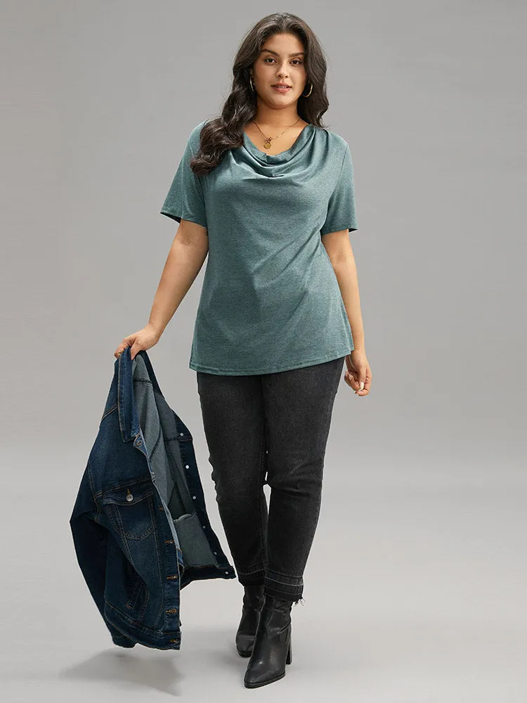 Solid Heather Cowl Neck Flutter Sleeve T-shirt sold by Bloomchic product image thumbnail 4