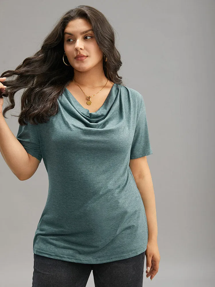 Solid Heather Cowl Neck Flutter Sleeve T-shirt sold by Bloomchic product image thumbnail 5