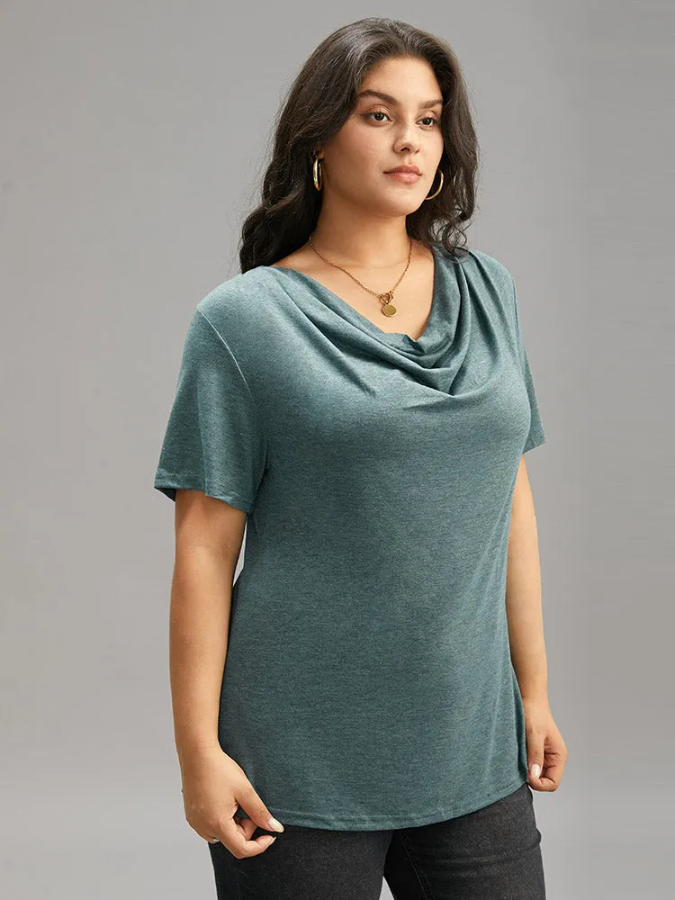 Solid Heather Cowl Neck Flutter Sleeve T-shirt sold by Bloomchic product image thumbnail 3