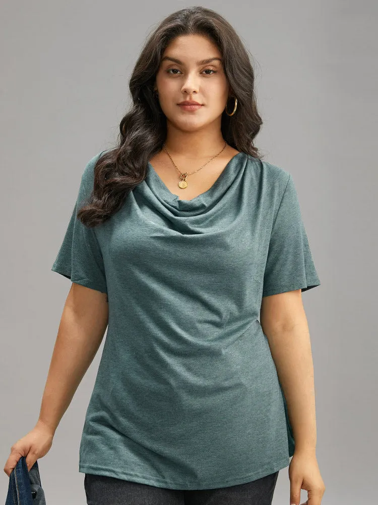 Solid Heather Cowl Neck Flutter Sleeve T-shirt sold by Bloomchic