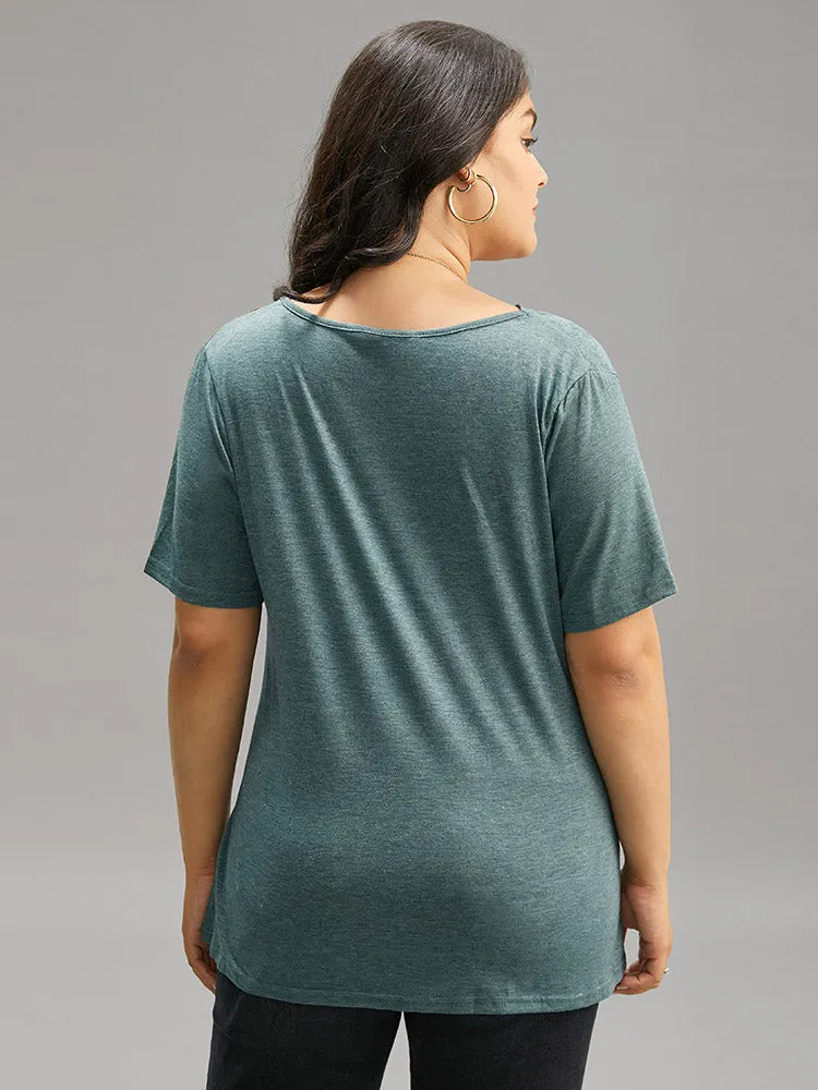 Solid Heather Cowl Neck Flutter Sleeve T-shirt sold by Bloomchic product image thumbnail 2