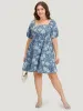 Floral Print Shirred Square Neck Puff Sleeve Dress sold by Bloomchic