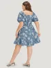 Floral Print Shirred Square Neck Puff Sleeve Dress sold by Bloomchic