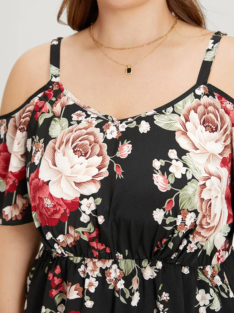 Floral Print Pocket Asymmetrical Hem Cold Shoulder Dress sold by Bloomchic product image thumbnail 5