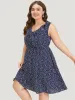 Polka Dot Ruffle Trim V Neck Sleeveless Dress sold by Bloomchic