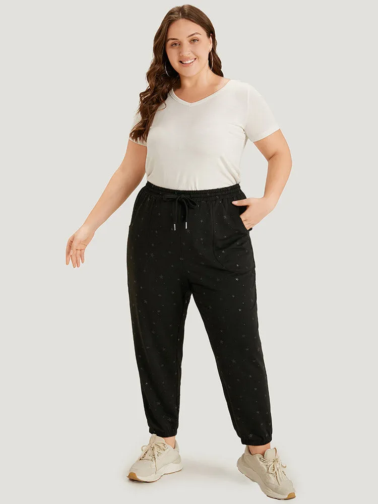 Star Drawstring Slant Pocket Elastic Waist Sweatpants sold by Bloomchic product image thumbnail 4