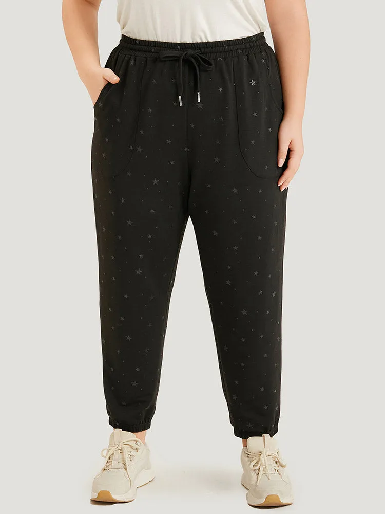 Star Drawstring Slant Pocket Elastic Waist Sweatpants sold by Bloomchic
